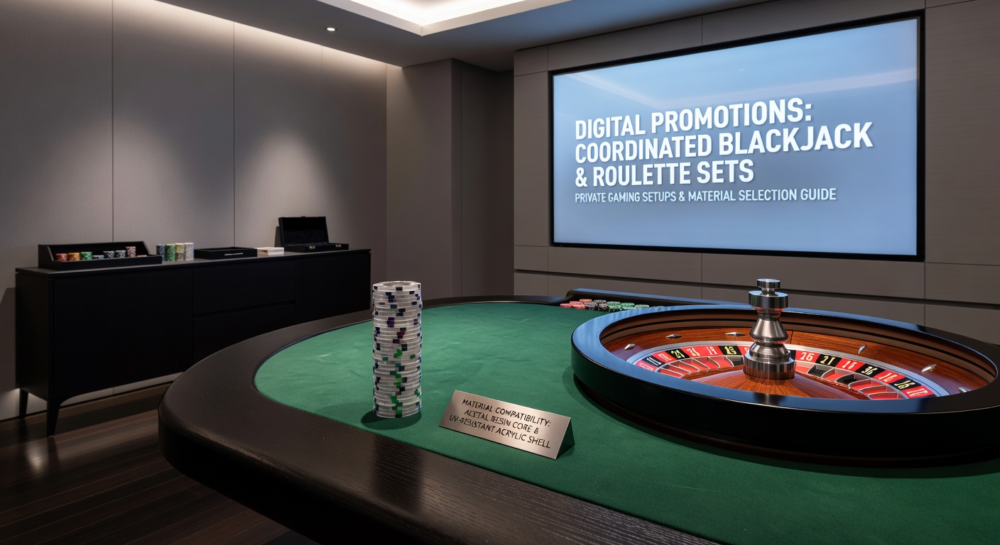 Casino chips arranged with blackjack tables and roulette wheels showing material coordination in a private gaming environment