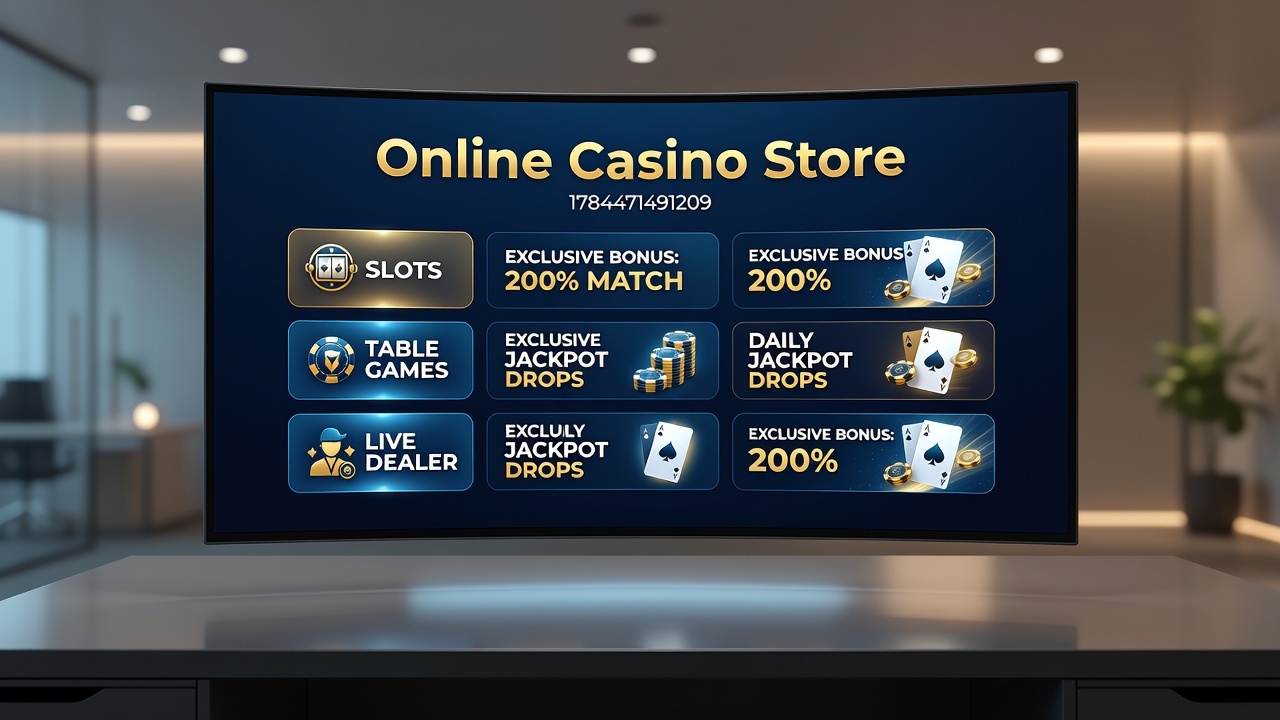 Online casino store displaying various gaming accessories and equipment