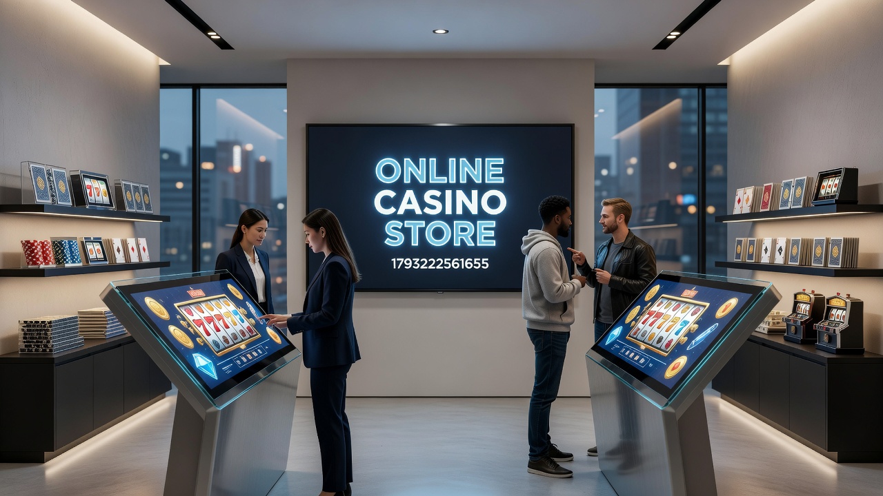 Online casino store displaying various gaming tables, roulette wheels, and accessory collections