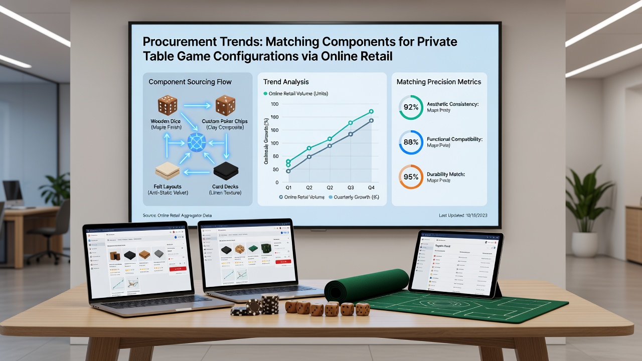 Close-up view of coordinated casino-style chips, felt layouts, and wheel mechanisms available through digital procurement channels