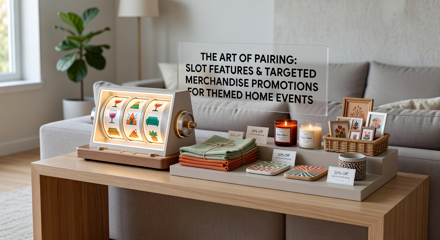 Themed home event setup featuring slot machine symbols integrated with custom merchandise displays and party decorations
