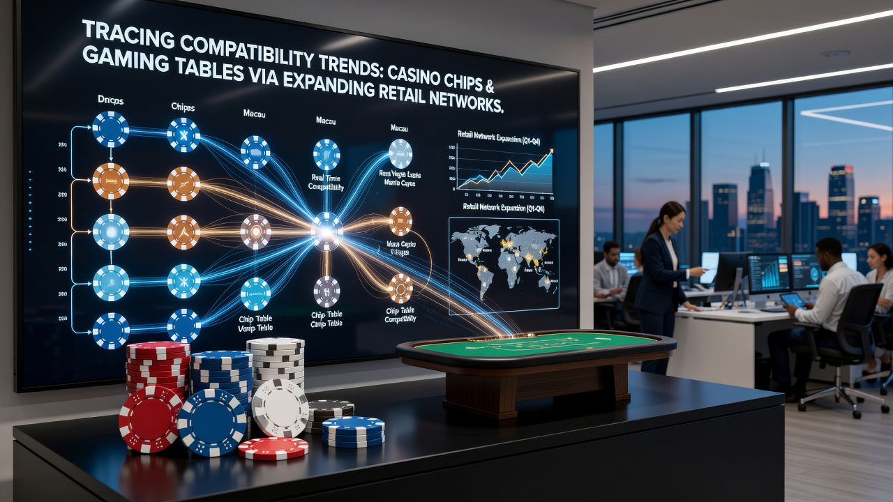 Expanded retail display of coordinated casino chips and gaming table components